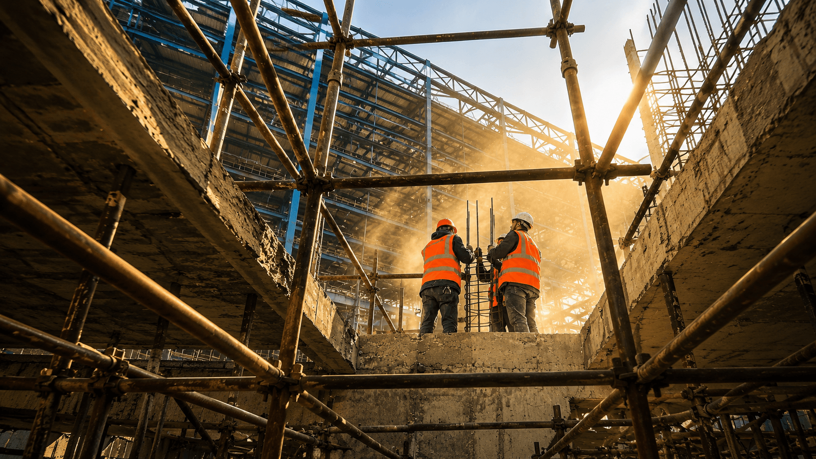 Construction team working on site